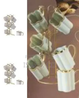 6-Piece Elegant Flower-Shaped Ceramic Mug Set With Gold Stand