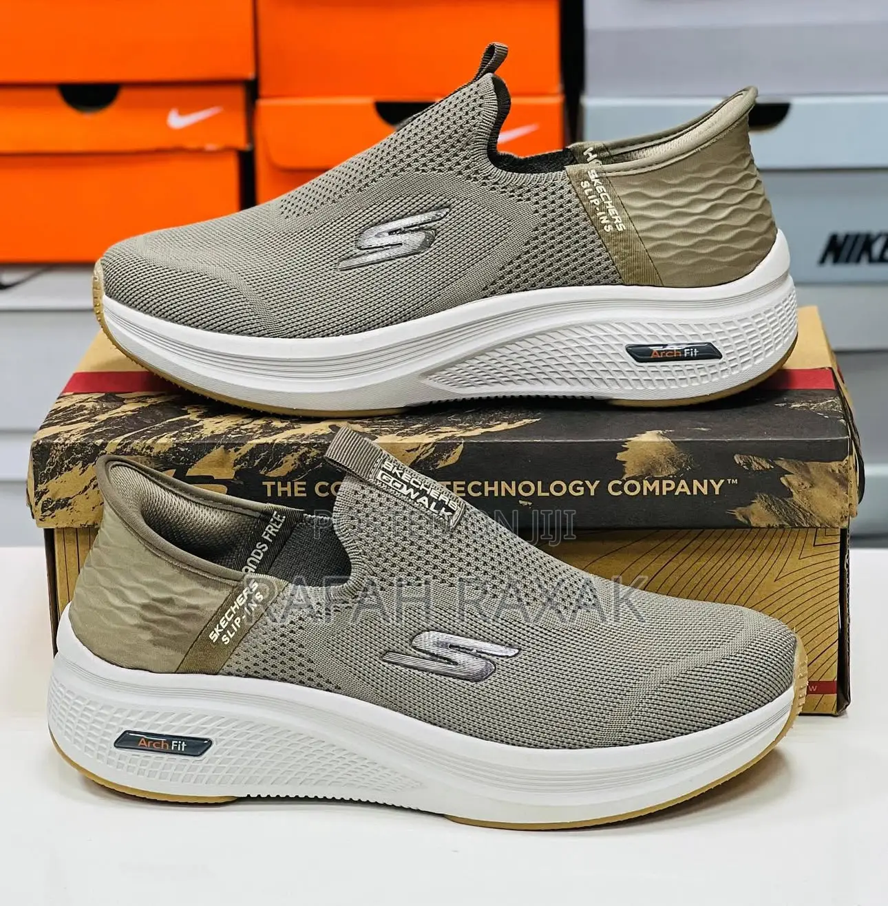 Original Men’S Khaki Skechers Go Walk Arch Fit Slip-ins Walking Shoes