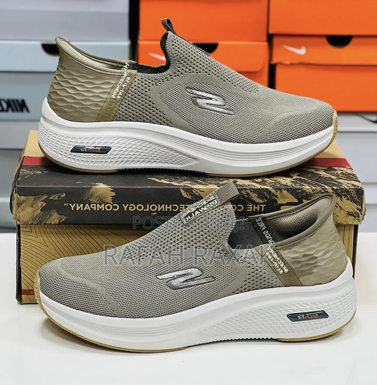 Original Men’S Khaki Skechers Go Walk Arch Fit Slip-ins Walking Shoes