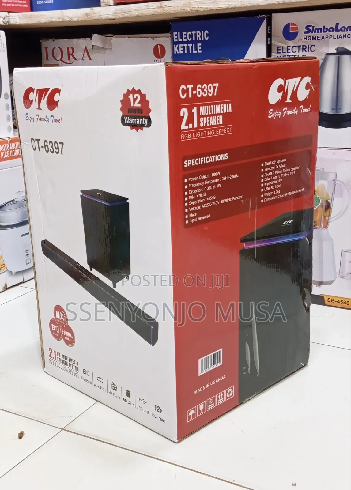 CTC Ct-6397 2.1 Channel Bluetooth Soundbar 100w With RGB Lighting