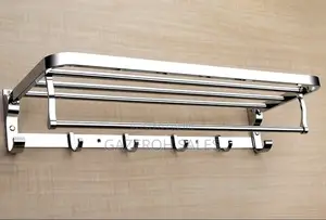 Premium Stainless Steel Bathroom Towel Rack With Hooks Shelf