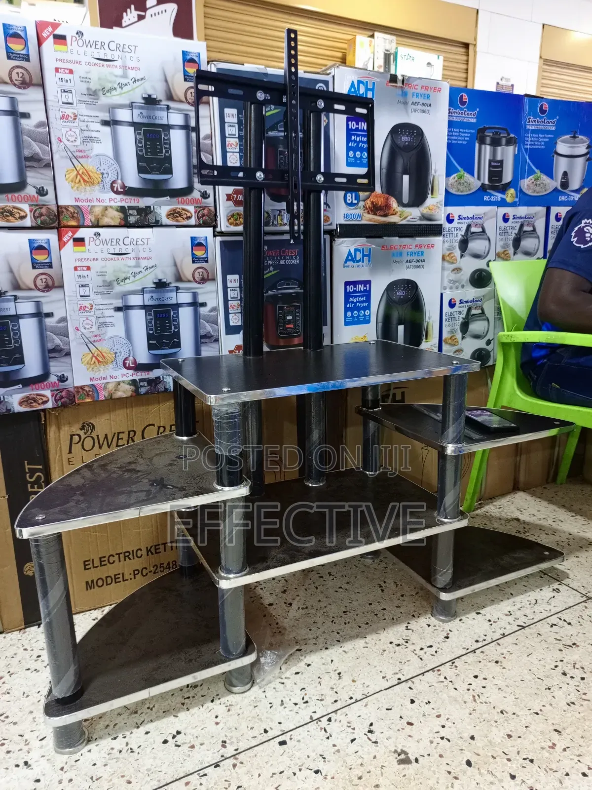 Black and Silver Corner Tv Stand.