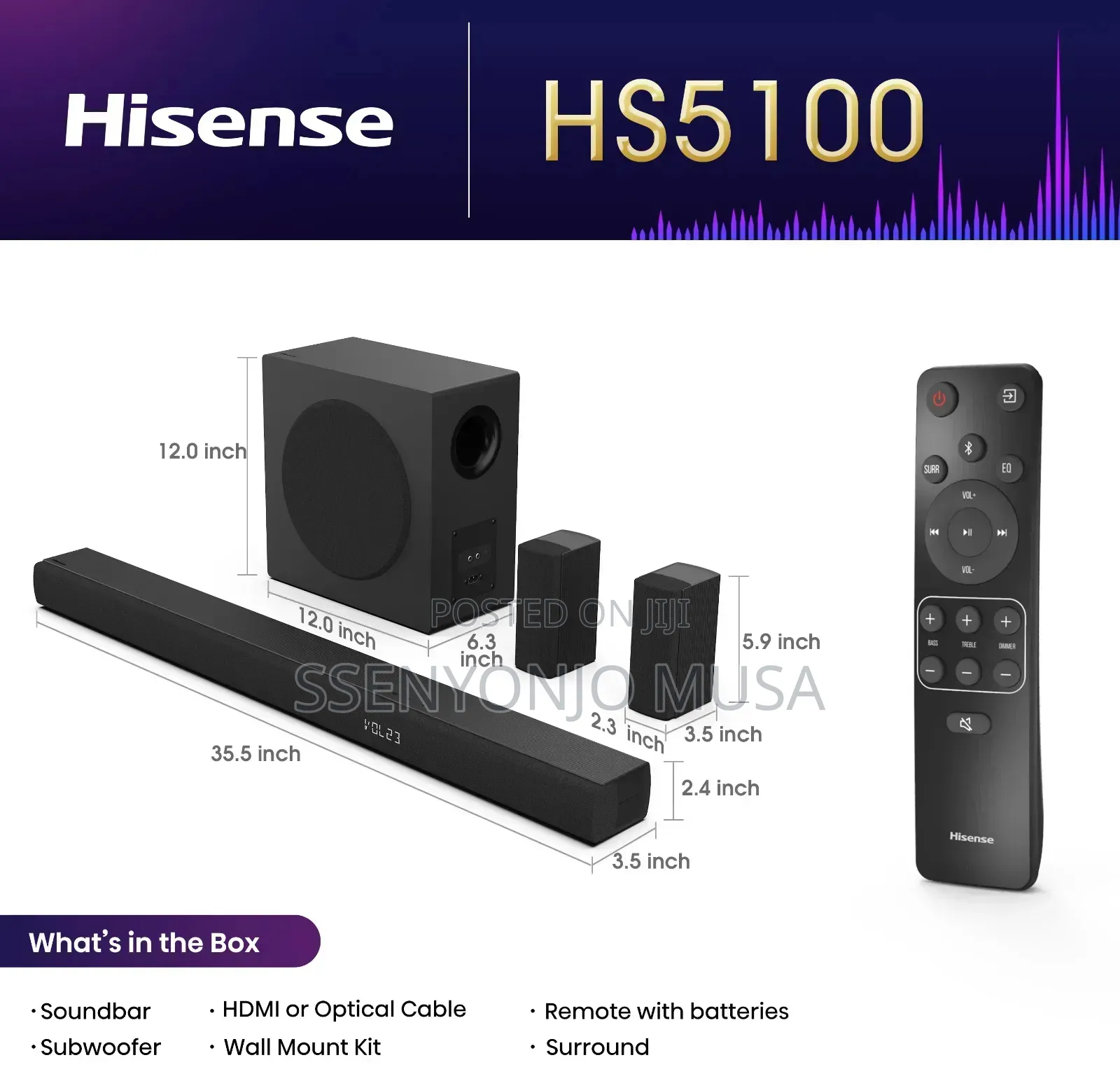 Hisense Hs5100 5.1 Channel Soundbar With Wireless Subwoofer.