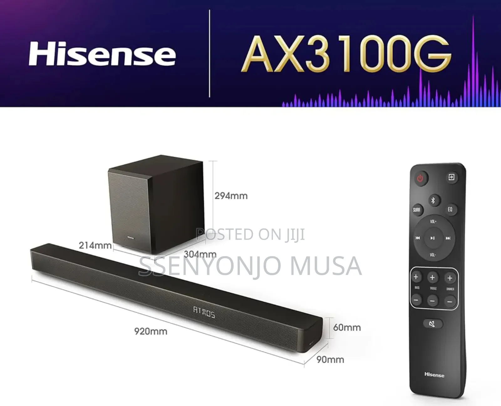Hisense Ax3100q Soundbar - 3.1ch, Dolby, Dts:X, Wireless -