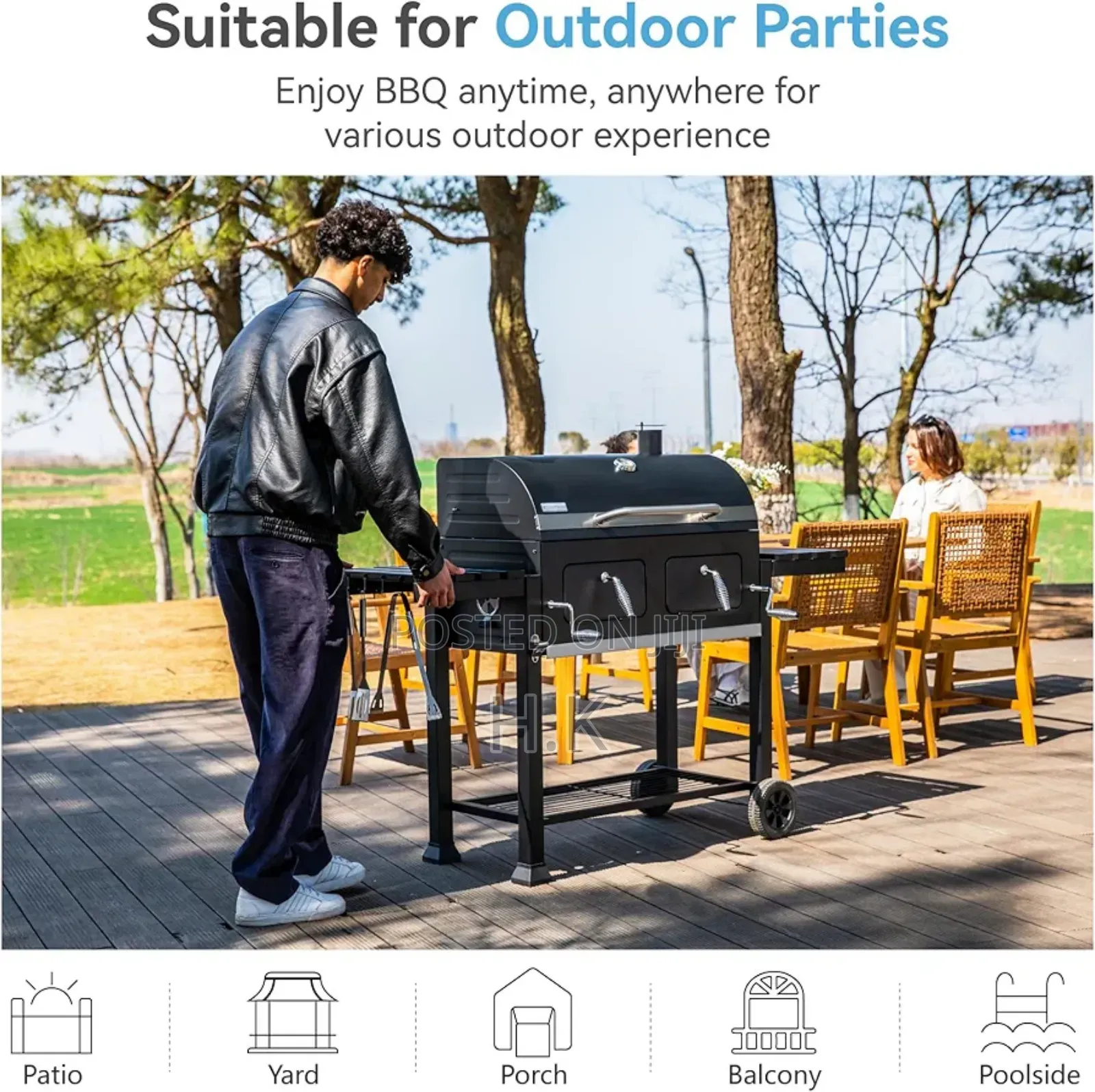Barrel Charcoal Grill With Side Tables,