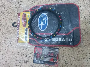 Combo of Pedals, Lv Steering Cover and Subaru Mats