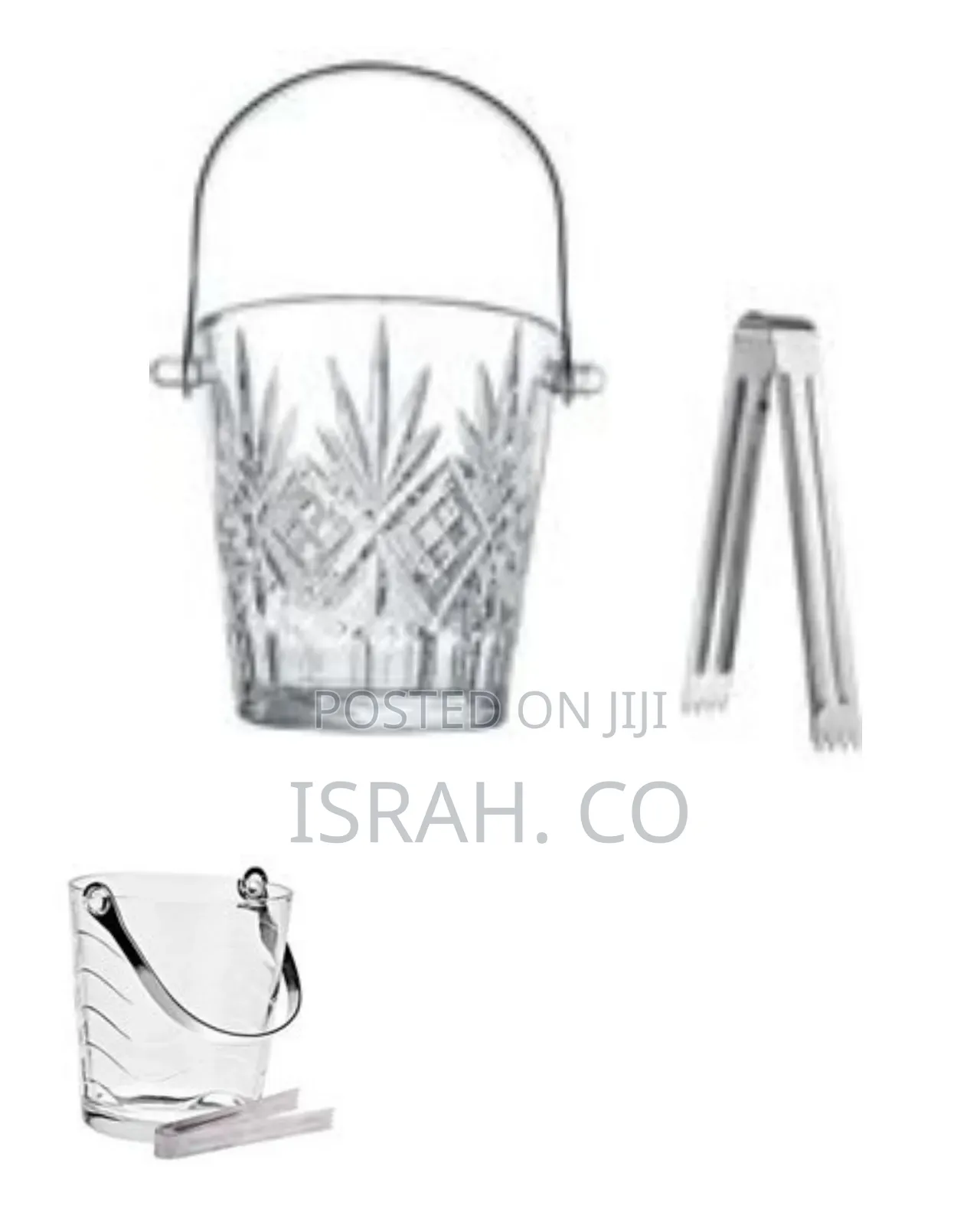 Elegant Glass Ice Bucket With Stainless Steel Tongs