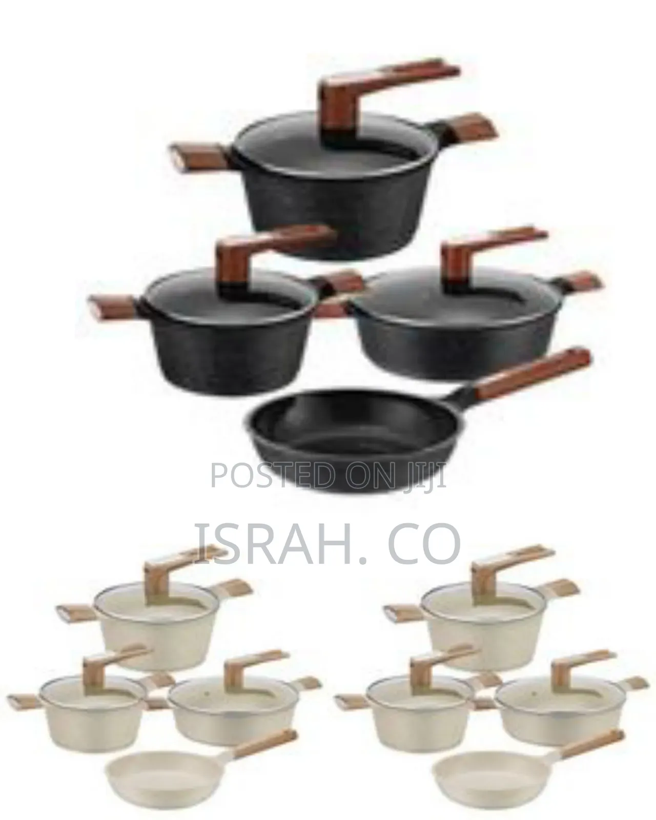7-Piece Set of Non-Stick Cookware Set With Wood-Look