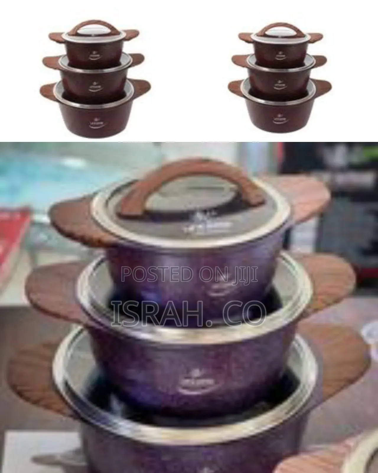 Premium Nonstick Cooking Pot Set With Wood-Look Handles and Lids