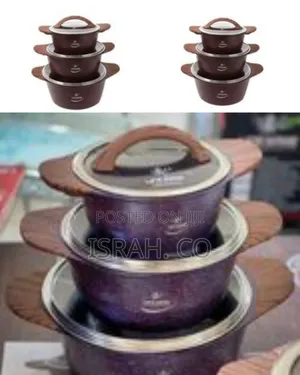 Premium Nonstick Cooking Pot Set With Wood-Look Handles and Lids