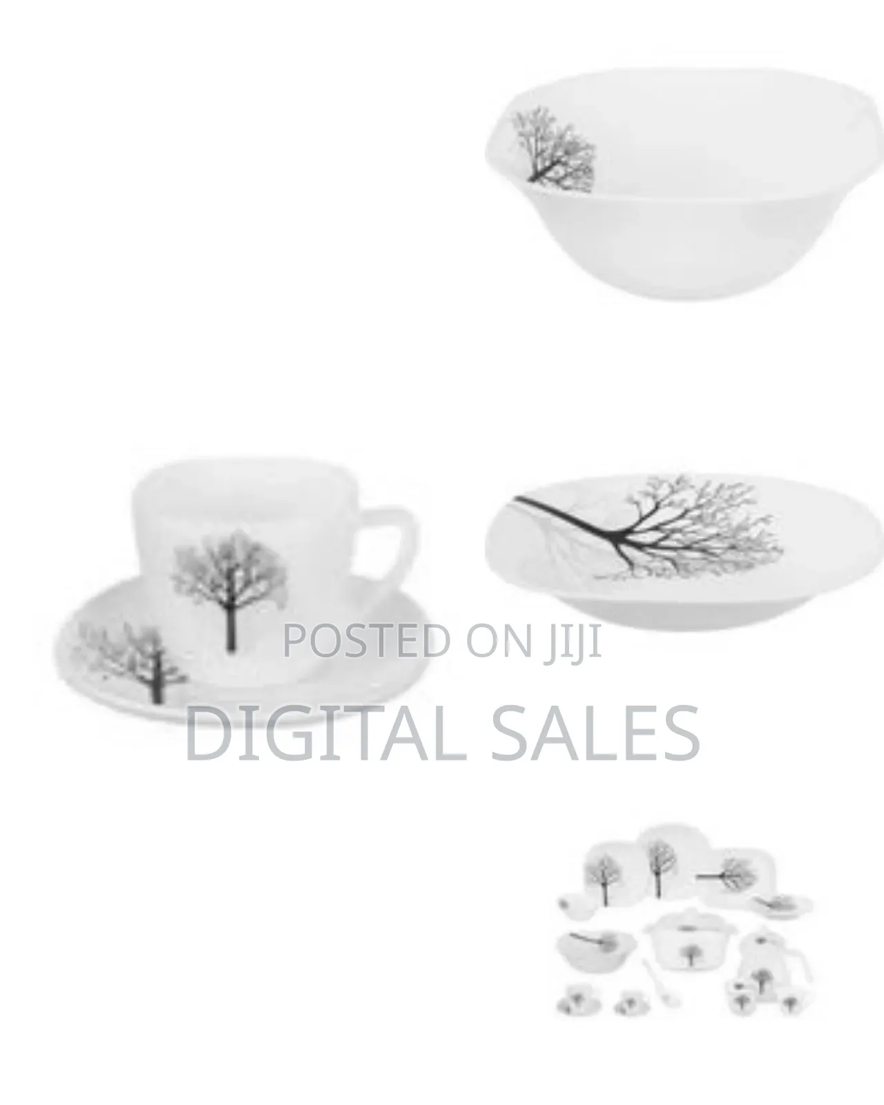 Modern Dinnerware Set With Black Tree Silhouette Design
