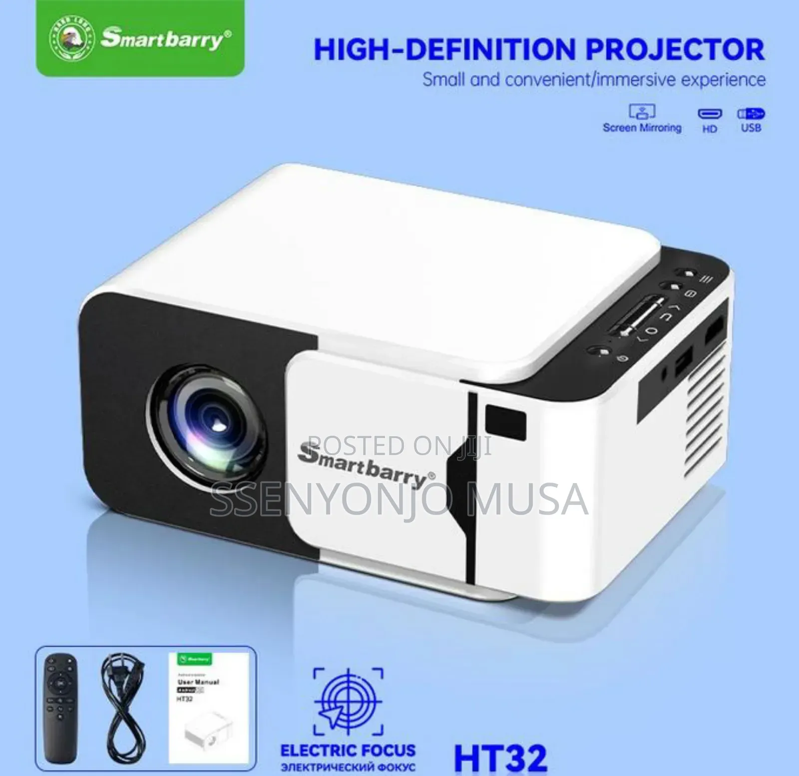 Smartberry Ht32 Portable Hd Projector | Electric Focus, 180" Display