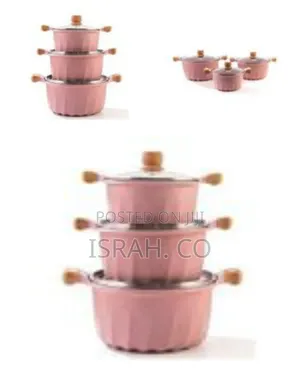 Set Of 3 Non-stick Cooking Pots With Lids And Natural-look Handles