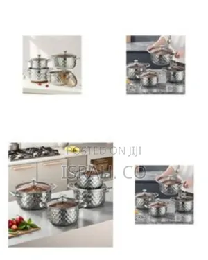 Stylish Quilted Pattern Stainless Steel Cookware Set With Tempered