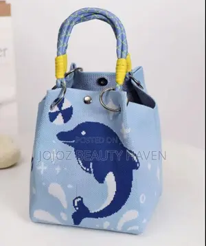 Blue Dolphin Motif Knitted Bucket Bag