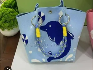 Blue Dolphin Motif Knitted Bucket Bag