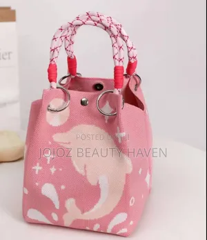 Small Pink Knitted or Canvas Bucket Bag White Dolphin