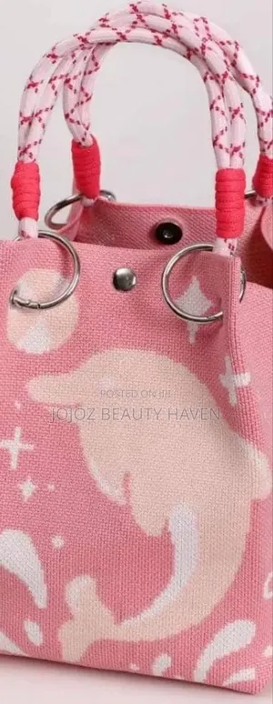 Small Pink Knitted or Canvas Bucket Bag White Dolphin
