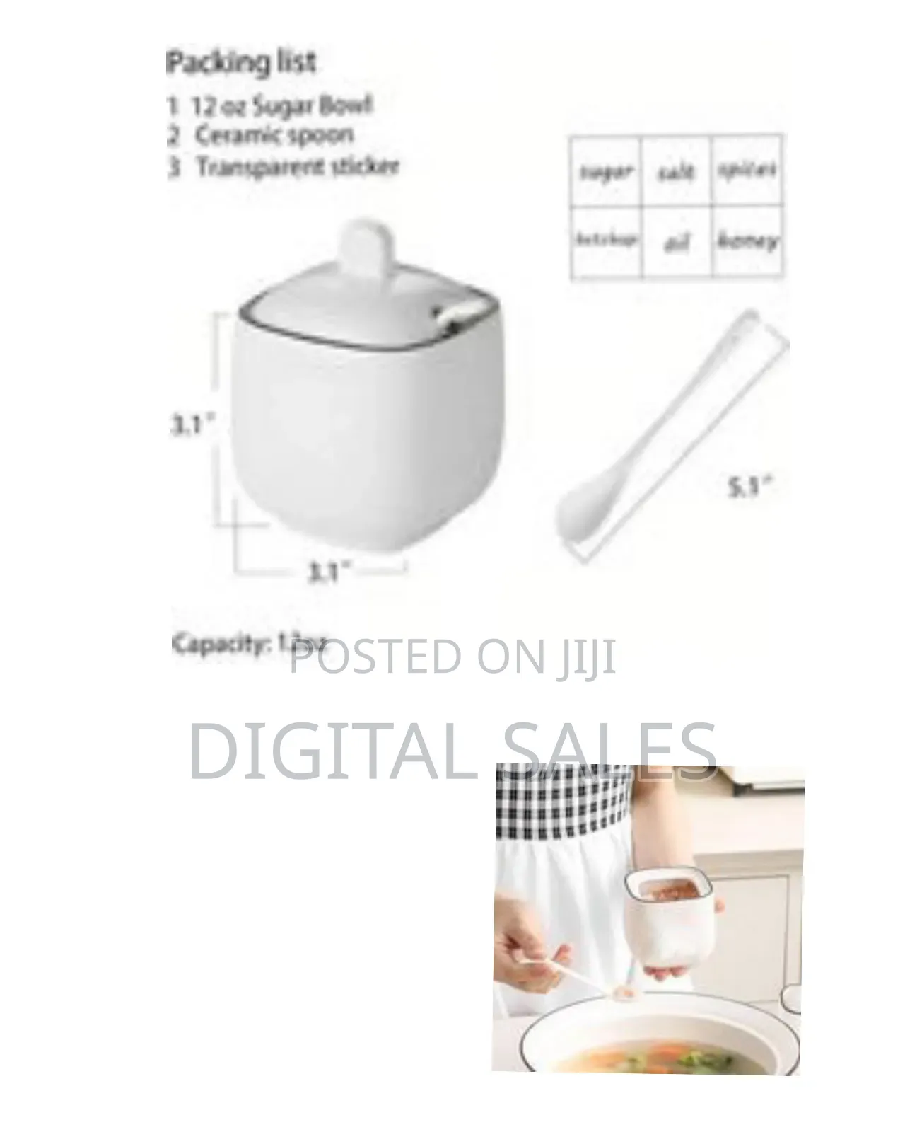Chic Ceramic Sugar Bowl With Lid and Serving Spoon - Multicolor#