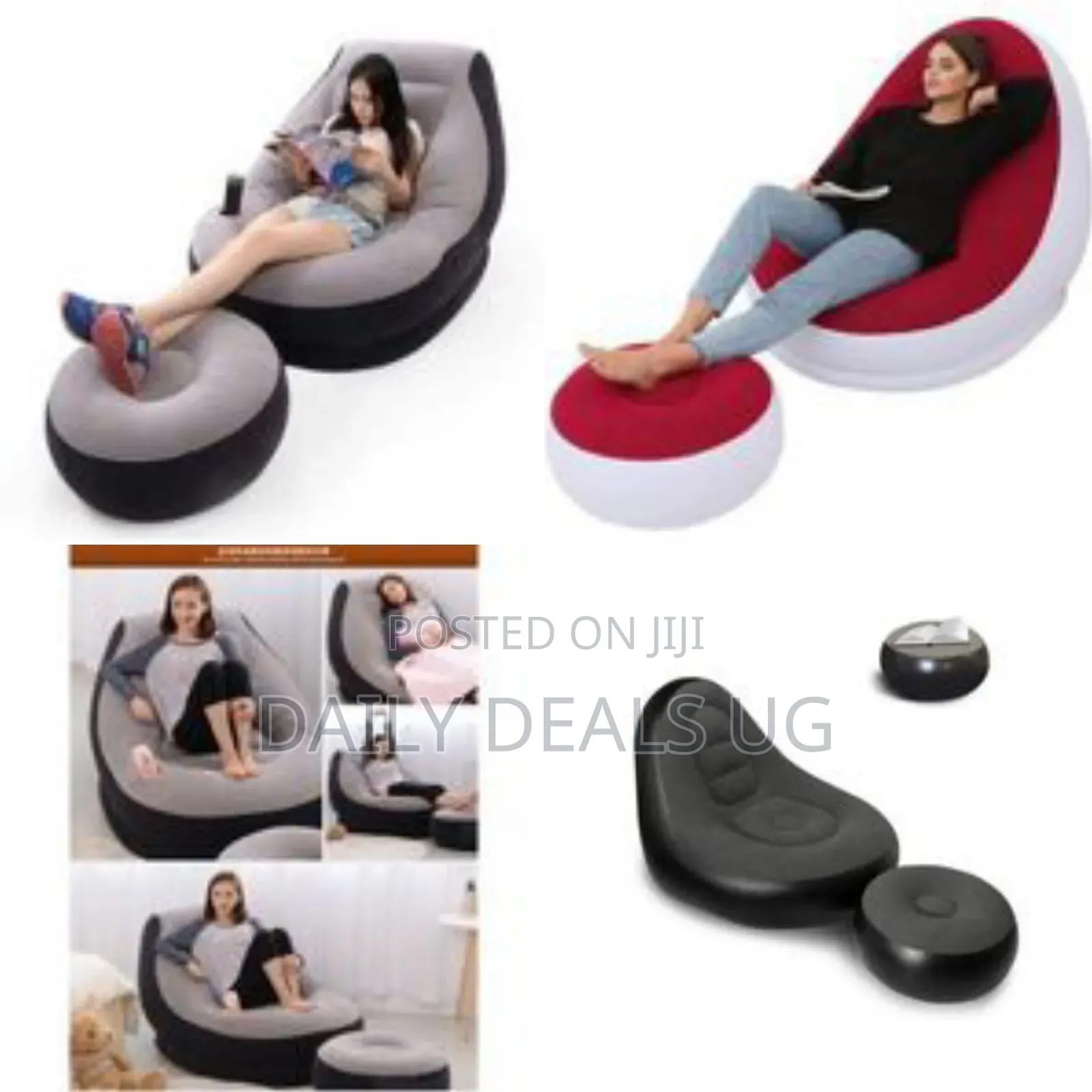 Comfort-Lux Inflatable Lounge Chair Ottoman Set With Cup Holder