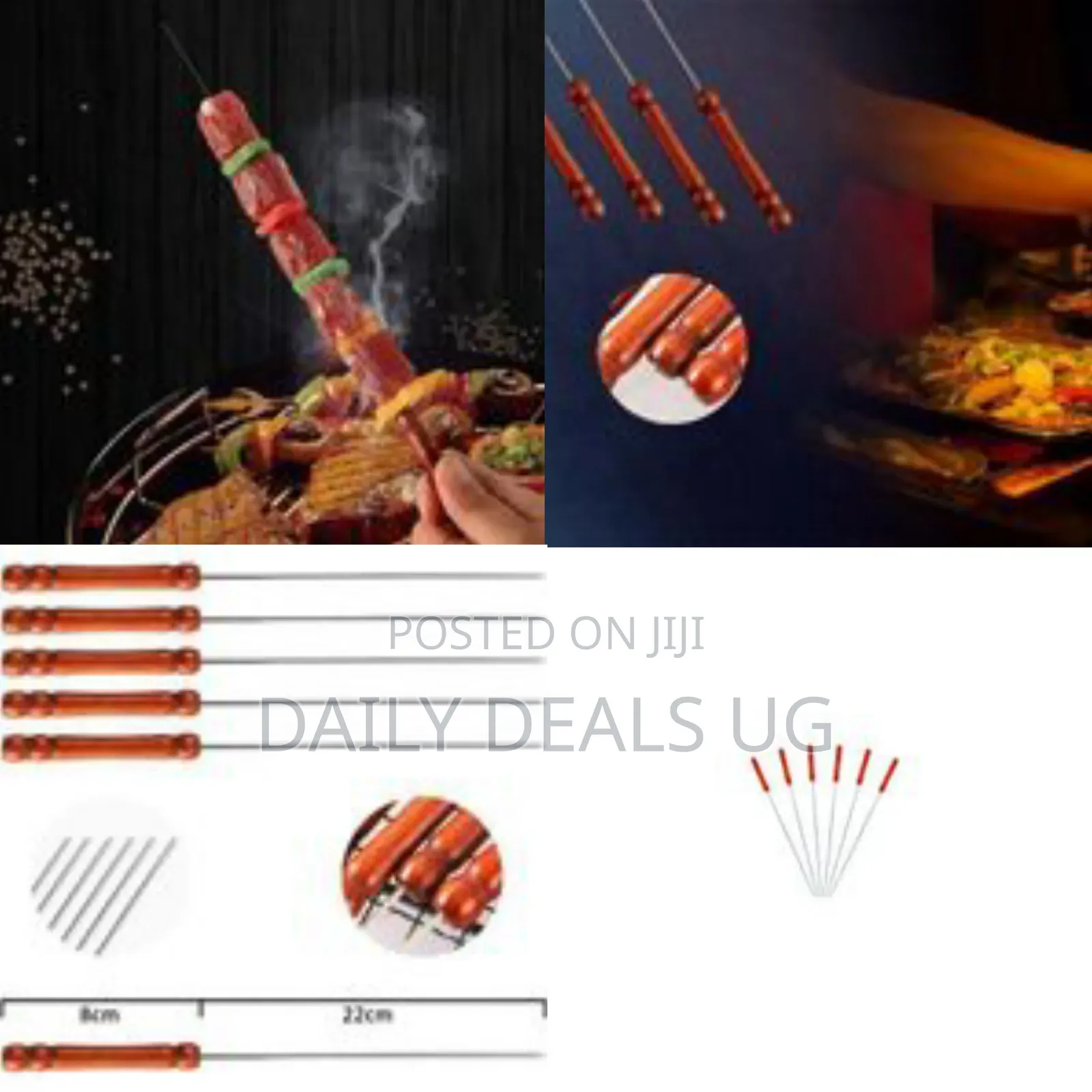 6-Piece Set of Stainless Steel Barbecue Skewers With Wooden Handles