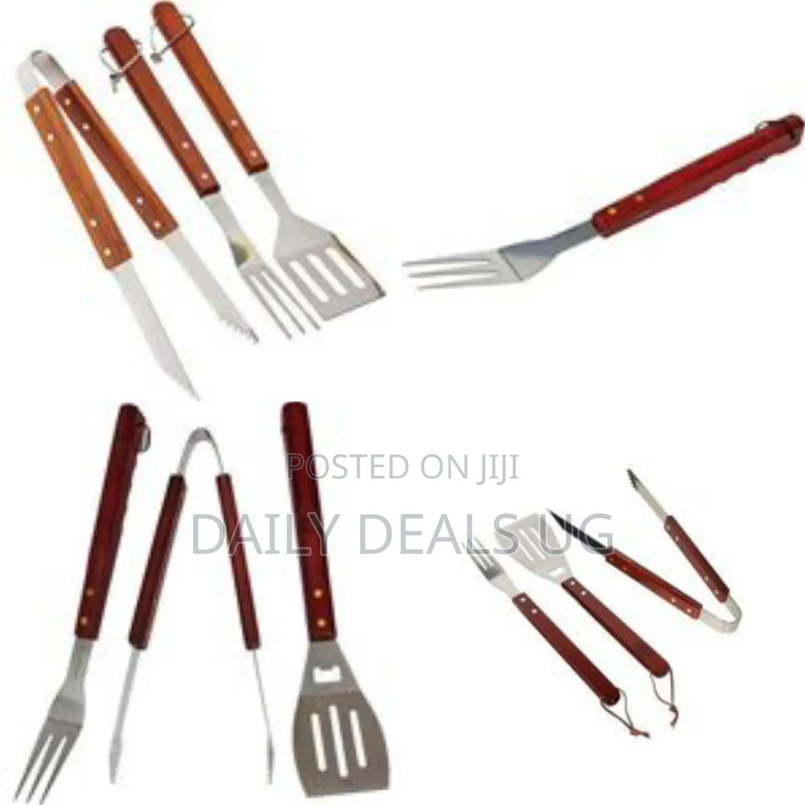 Premium BBQ Grilling Tool Set With Wooden Handles - Multicolor