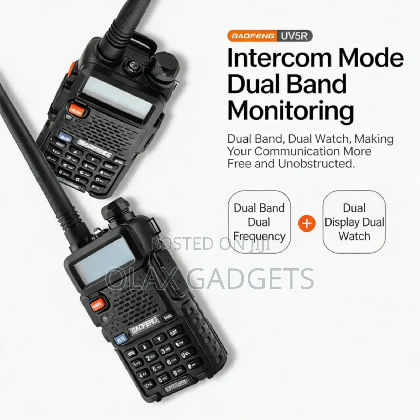 2pcs of Baofeng Uv-5r Two Way Radio Dual Band Walkie Talkie