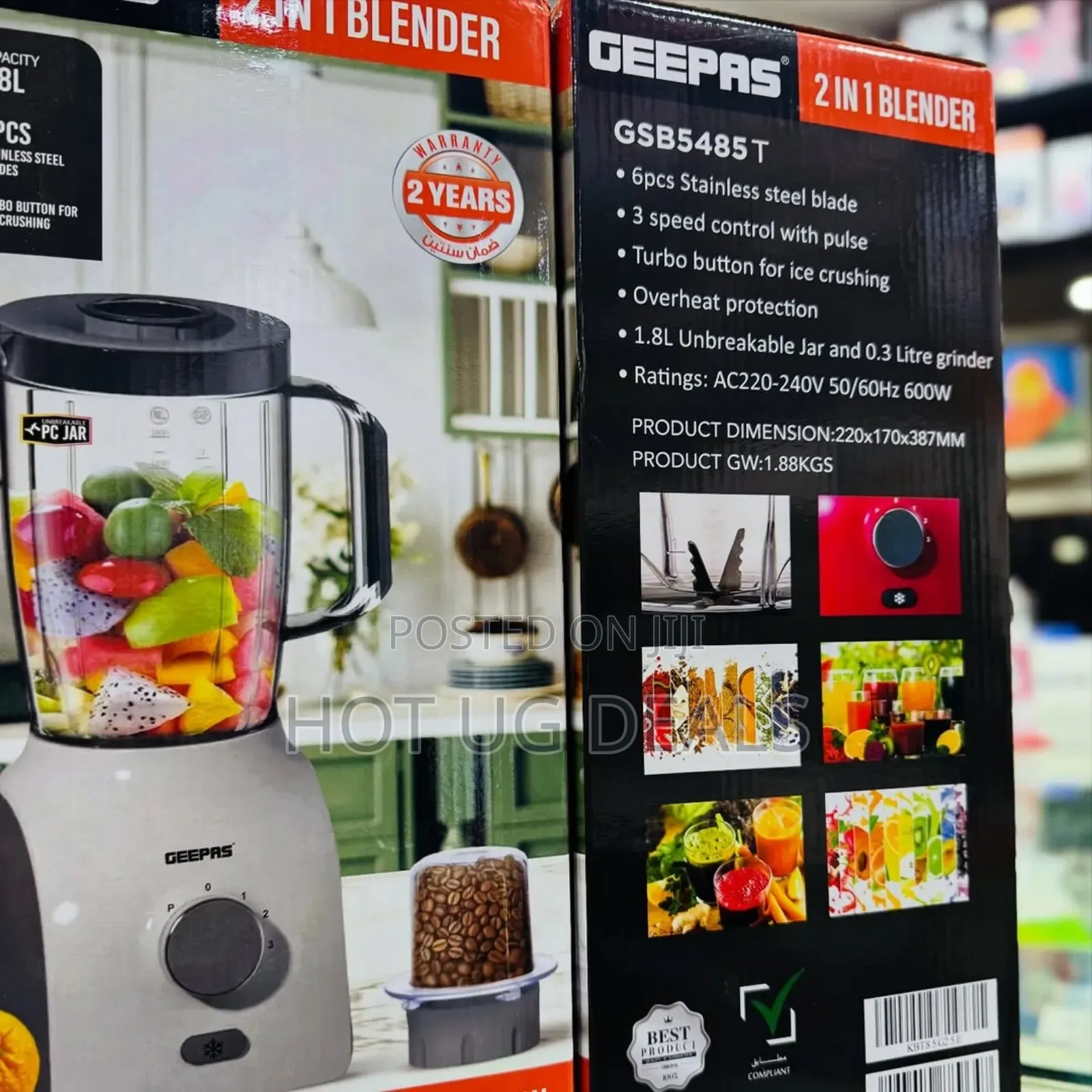 Geepas 2 In 1 Countertop Blender Gsb5484 400 W – White