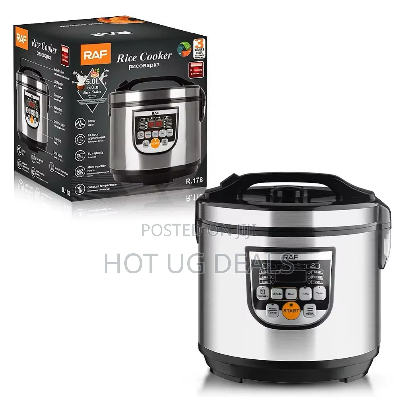 Raf 5l Electric Digital Rice Cooker With Spoon And Steamer Pot