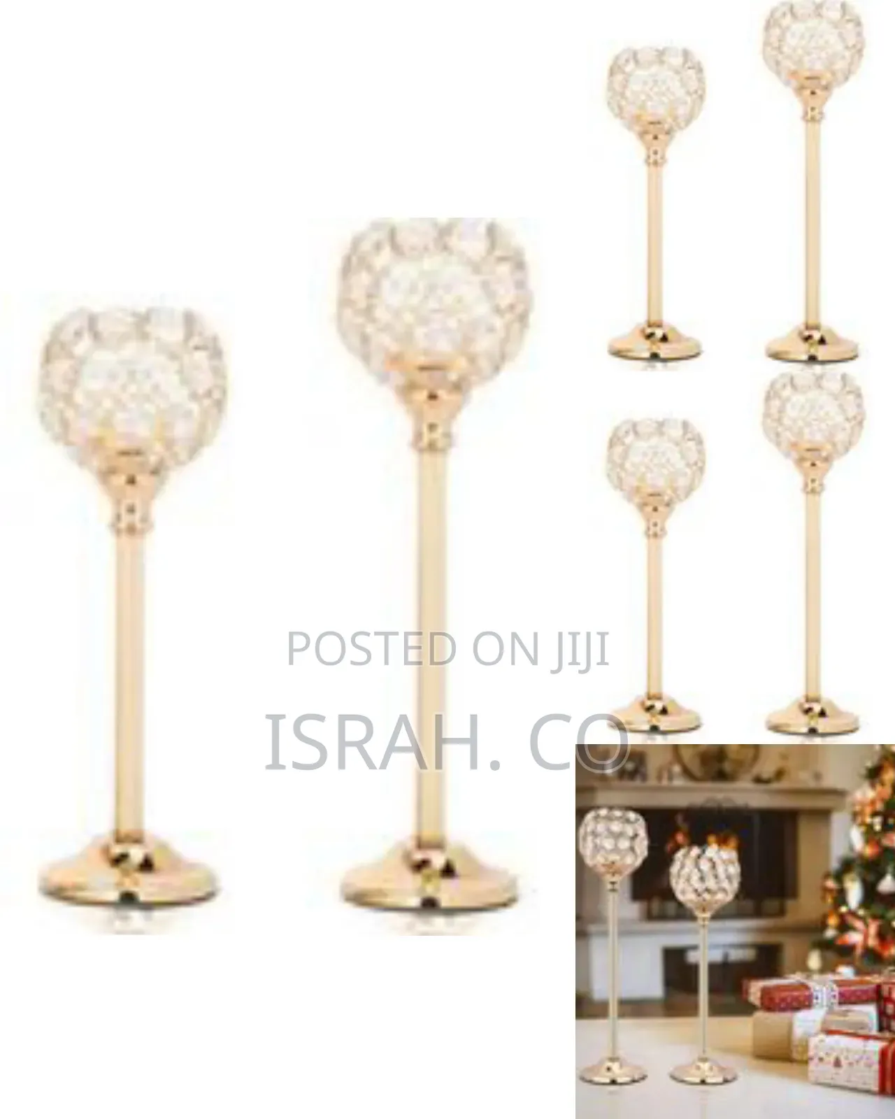 Elegant Gold And Crystal Candle Holders - Multicolor