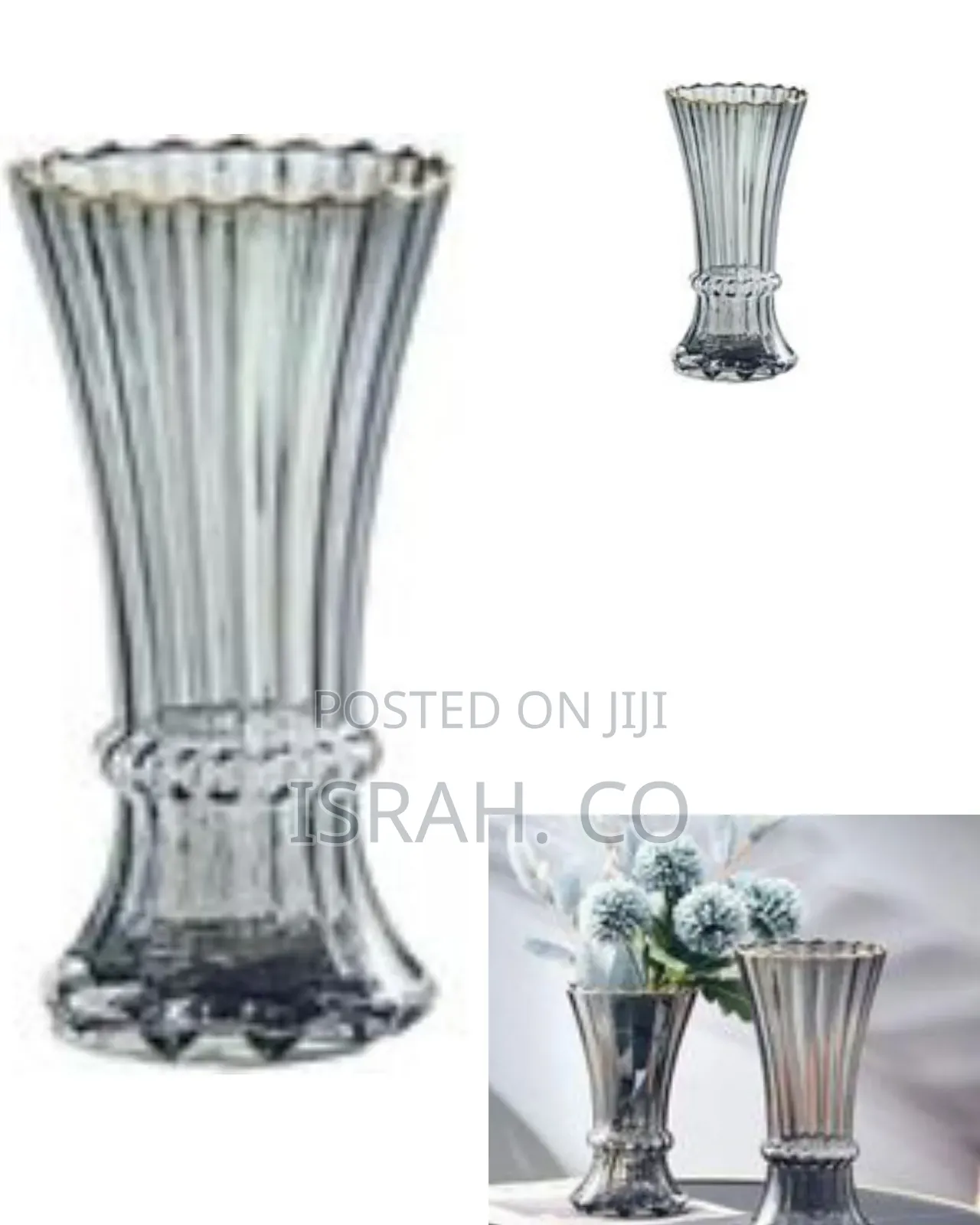 Elegant Fluted Glass Flower Vase With Accent Rim - Multicolor# 
