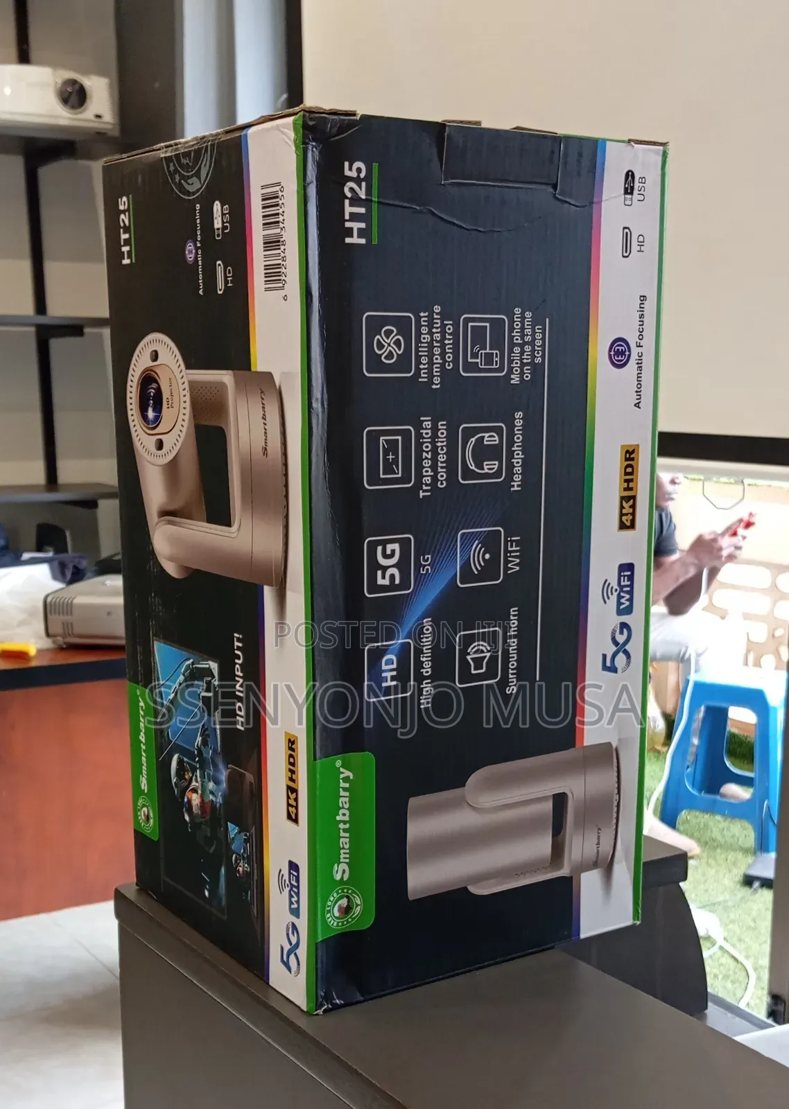 Smartbarry Ht25 Rechargeable Smart Projector | Android 12, 5g Wifi