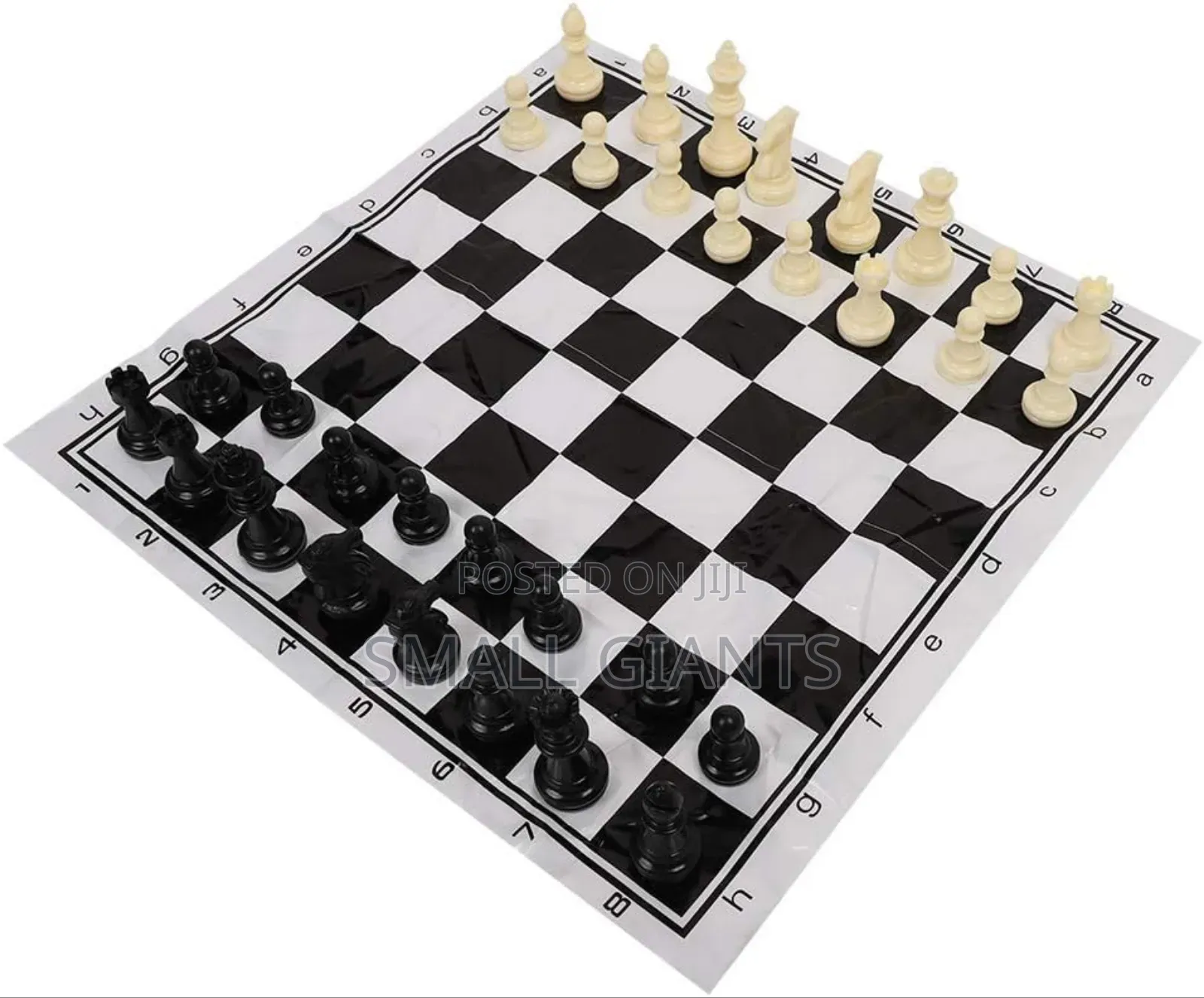 Portable Roll-Up Chess Set With Plastic Pieces.