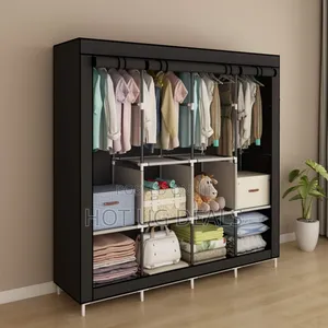 4 Column Metallic Cloth Wardrobe (Not Assembled) - Black