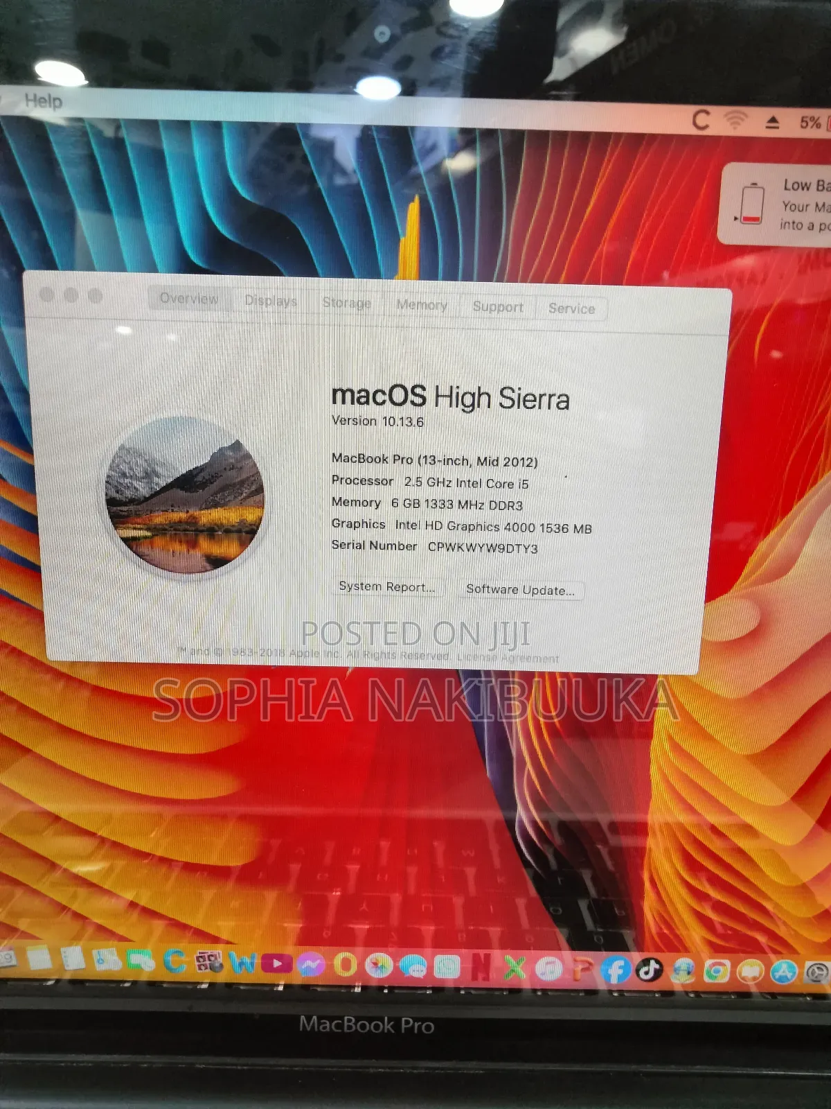 Laptop Apple MacBook Pro 2012 6GB Intel Core I5 HDD 160GB