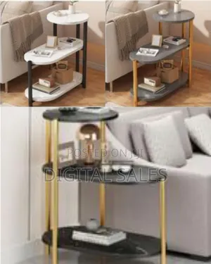 3-Tier Modern Oval Side Table / Display Shelf With Marble Finish