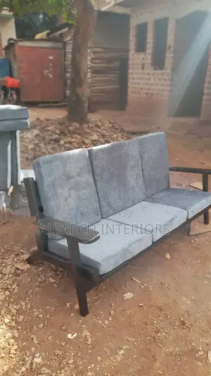 Wooden Sofa in Coffee Brown and Gray Seats Well Finished