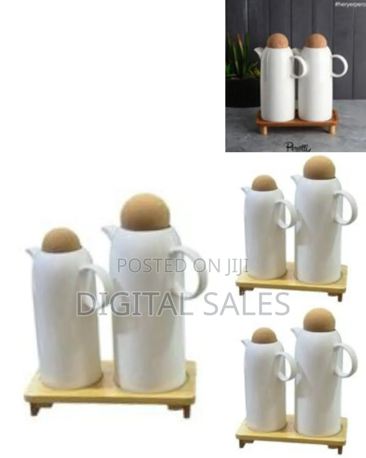 Elegant Ceramic Oil Vinegar Cruet Set With Wooden Tray