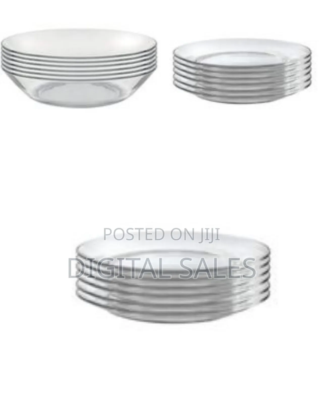 18 Pieces of Glass Soup Plates, Cups and Dinner P