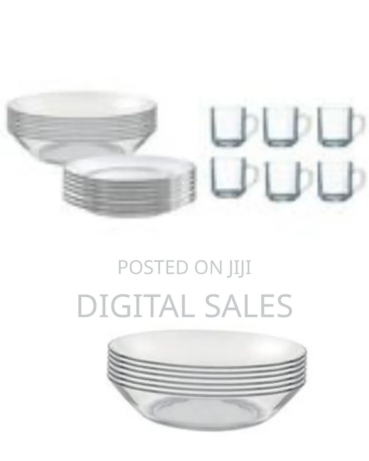 18 Pieces of Glass Soup Plates, Cups and Dinner P