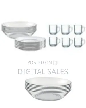 18 Pieces of Glass Soup Plates, Cups and Dinner P