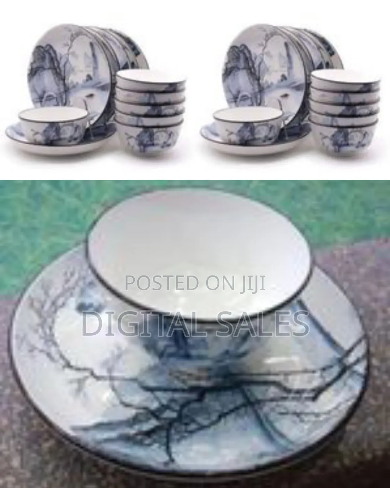Set of 12 Ceramic Dinner Plates and Bowls
