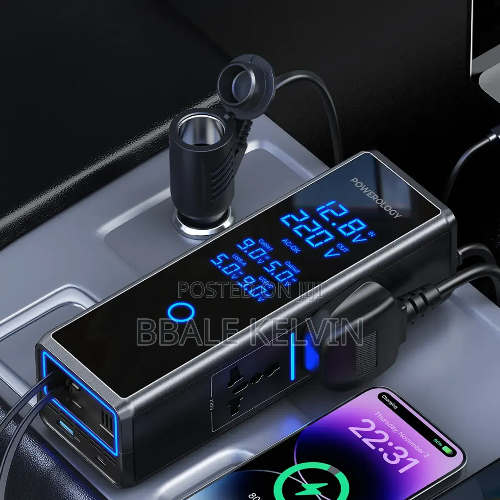 Powerology 300w Car Power Inverter With Retractable Cables