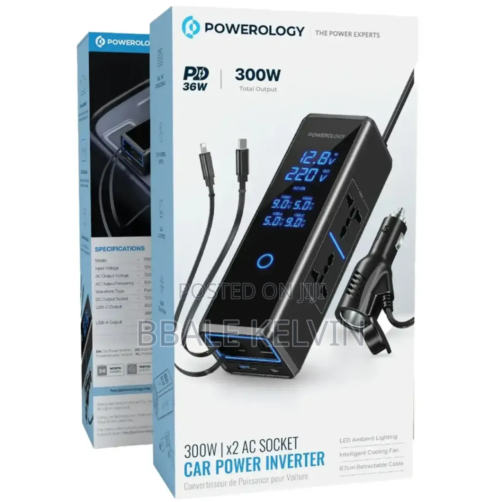 Powerology 300w Car Power Inverter With Retractable Cables