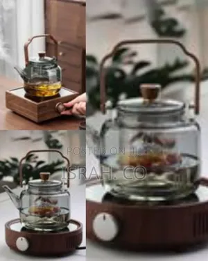 Elegant Glass Teapot With Infuser and Wooden Electric Warmer Base