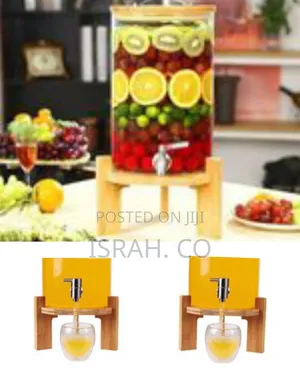 Modern Glass Beverage Dispenser With Wood Stand and Spigot