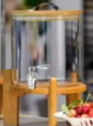 Modern Glass Beverage Dispenser With Wood Stand and Spigot