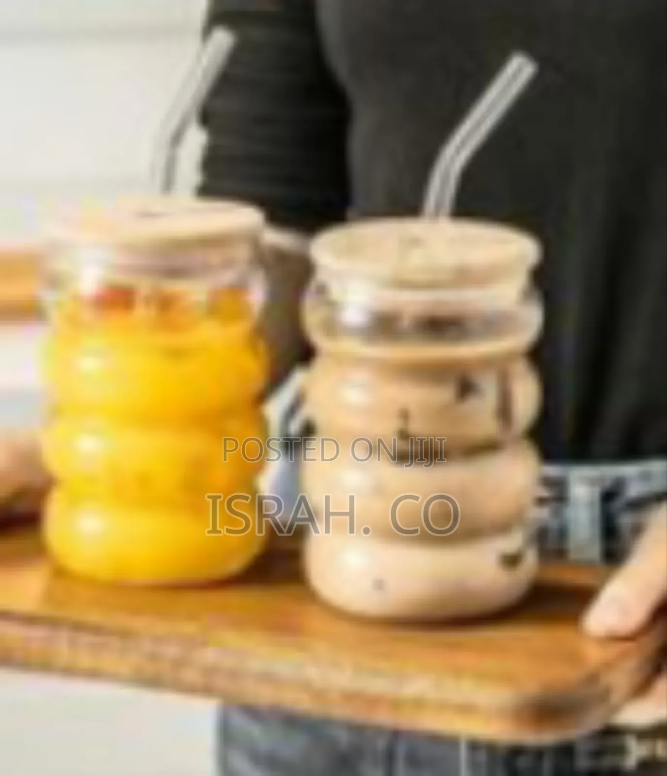 Stacked Bubble Glass Drinking Tumbler Set With Wooden Lid and Glass