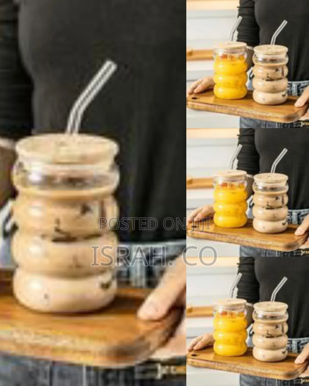 Stacked Bubble Glass Drinking Tumbler Set With Wooden Lid and Glass