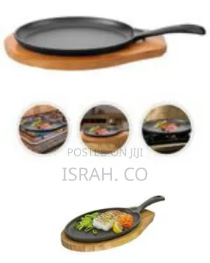 Cast Iron Sizzling Serving Platter With Wooden Underliner